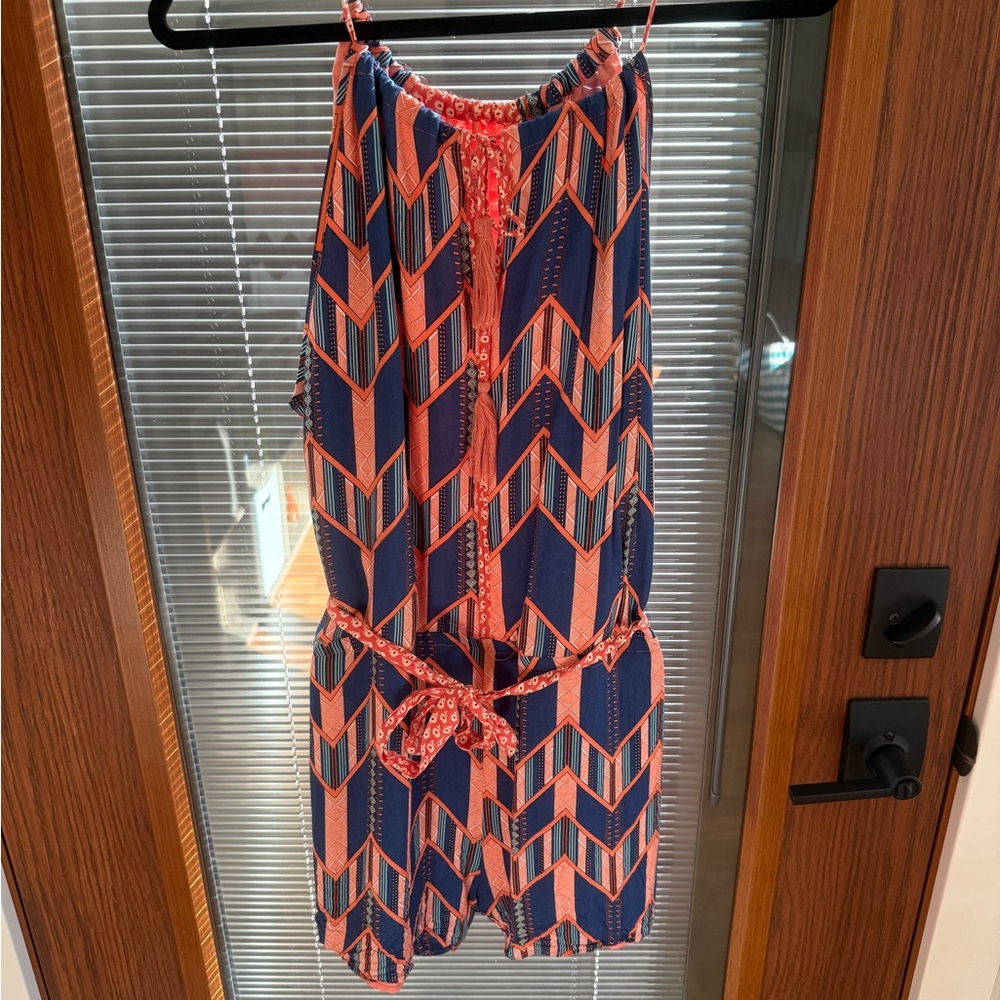 Esley Chevron Romper in Blue and Pink